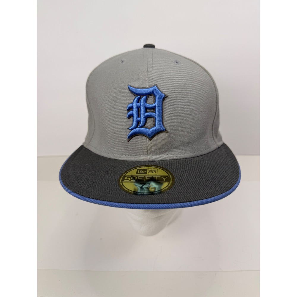New Era 59FIFTY Detroit Tigers Fitted Hat Grey Black Blue Size 7 3/8 MLB Cap